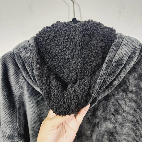 P.J. Salvage Gray Cozy Hoodie Full Zip Fleece Sherpa Jacket Women's Size XL - Picture 9 of 15